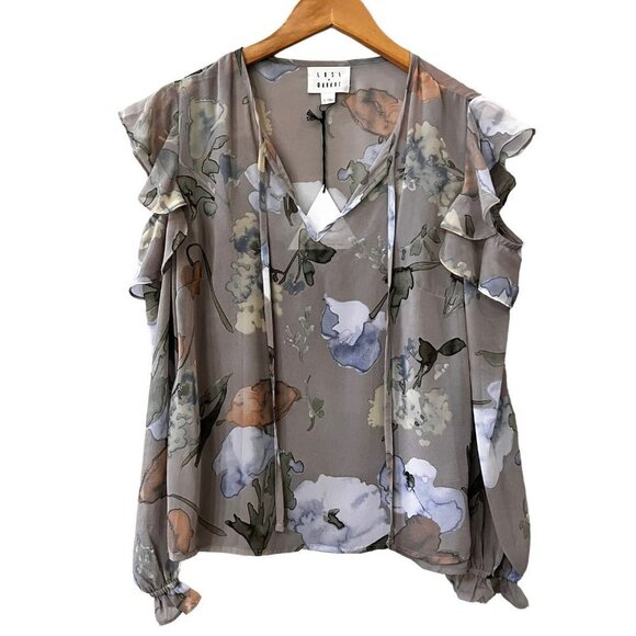 Lost + Wander Women Light Gray Floral Cold Shoulder Split Neck Blouse Top Size S - Picture 10 of 10